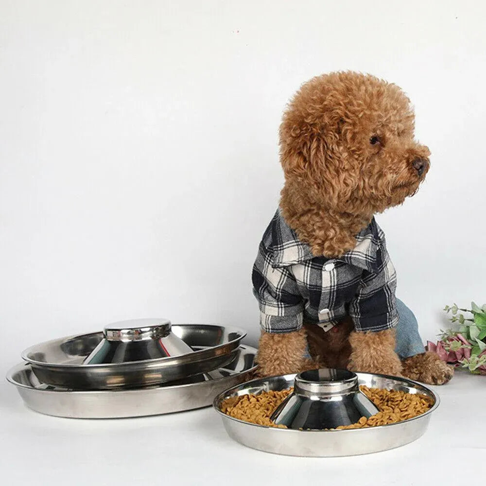 Stainless Steel Pet Bowl Slow Feeder Dish Puppy Dog Cat Food Feeding Weaning Bowl - M V528-FOODSTOPBASIN-M-896888