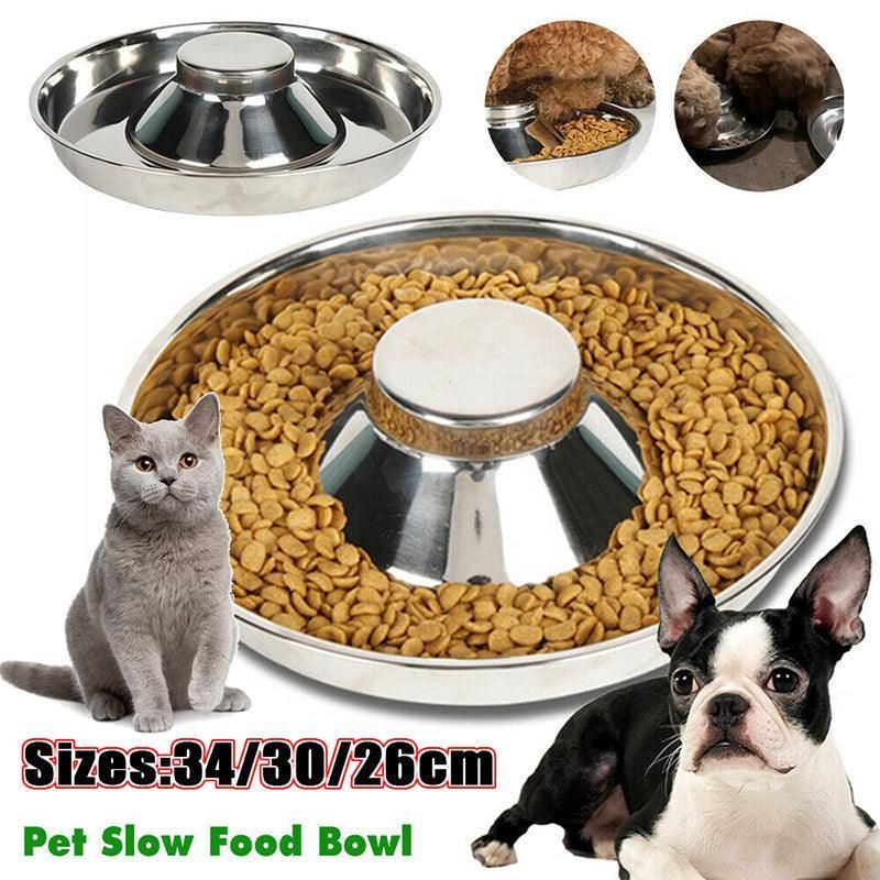 Stainless Steel Pet Bowl Slow Feeder Dish Puppy Dog Cat Food Feeding Weaning Bowl - S V528-FOODSTOPBASIN-S-86856