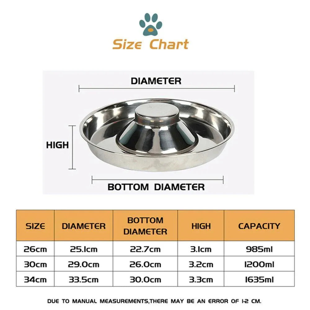 Stainless Steel Pet Bowl Slow Feeder Dish Puppy Dog Cat Food Feeding Weaning Bowl - S V528-FOODSTOPBASIN-S-86856