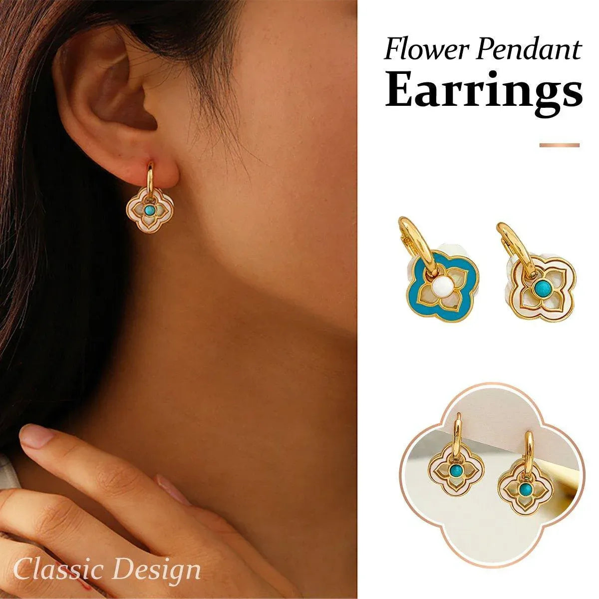 New Chinese Style Multi-Wear Natural Shell Four-Leaf Clover Earrings for Women V528-FOUR-LEAF-CLOVER-701396