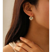 New Chinese Style Multi-Wear Natural Shell Four-Leaf Clover Earrings for Women V528-FOUR-LEAF-CLOVER-701396