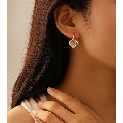 New Chinese Style Multi-Wear Natural Shell Four-Leaf Clover Earrings for Women V528-FOUR-LEAF-CLOVER-701396