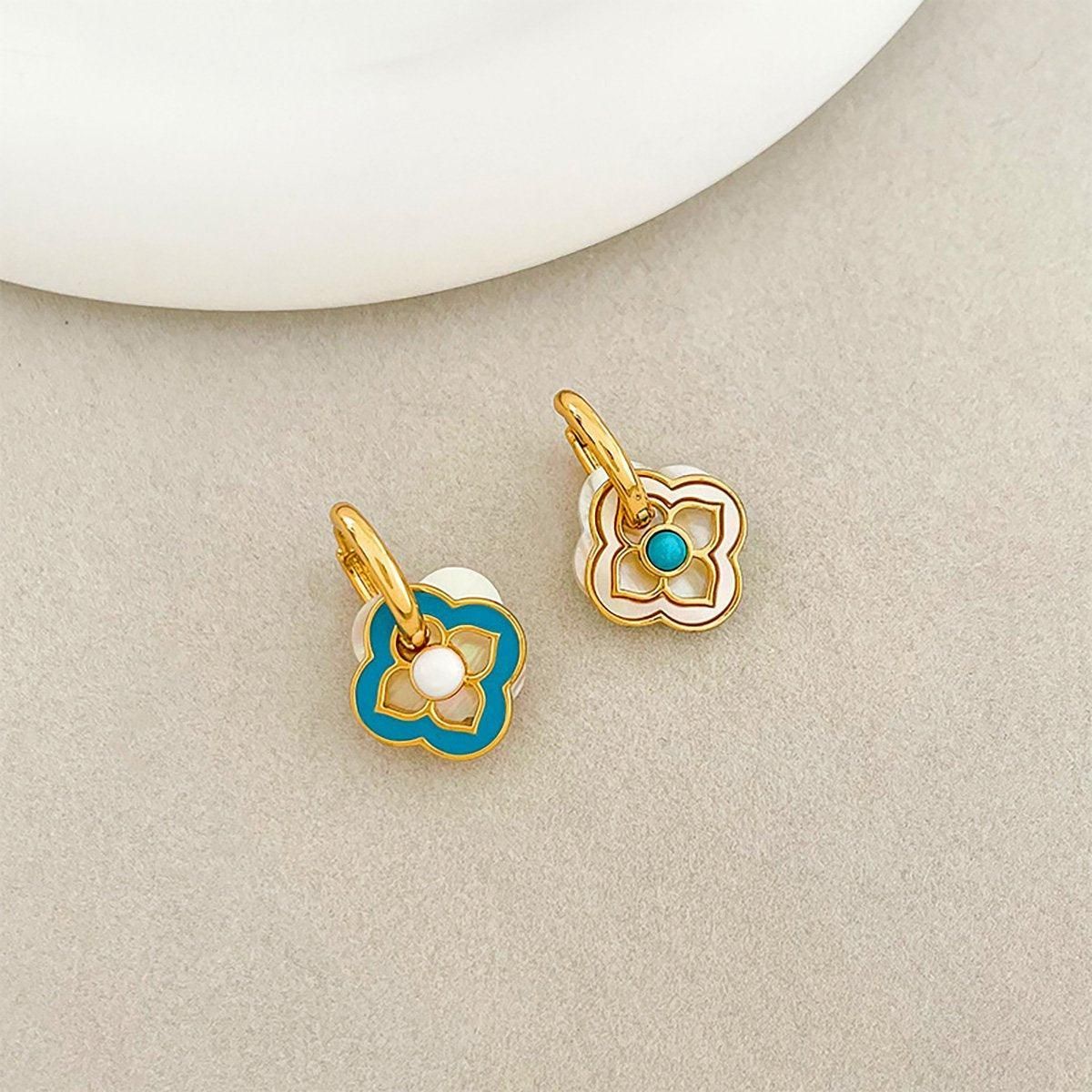New Chinese Style Multi-Wear Natural Shell Four-Leaf Clover Earrings for Women V528-FOUR-LEAF-CLOVER-701396