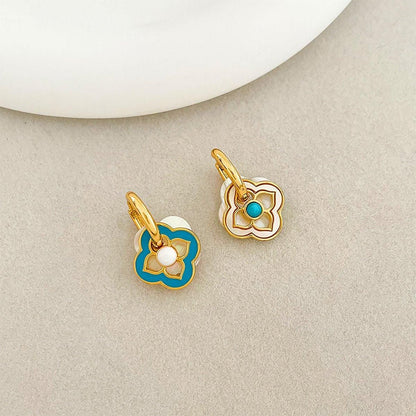 New Chinese Style Multi-Wear Natural Shell Four-Leaf Clover Earrings for Women V528-FOUR-LEAF-CLOVER-701396