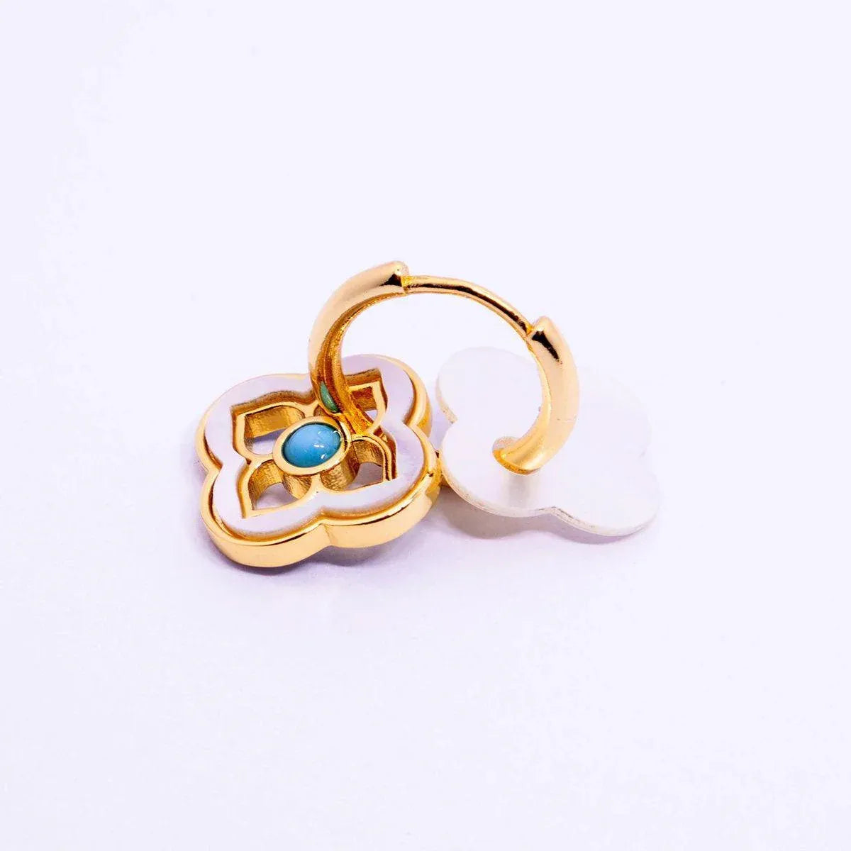 New Chinese Style Multi-Wear Natural Shell Four-Leaf Clover Earrings for Women V528-FOUR-LEAF-CLOVER-701396