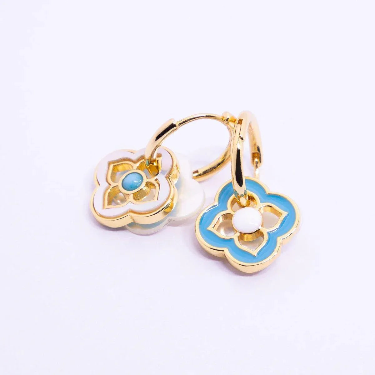 New Chinese Style Multi-Wear Natural Shell Four-Leaf Clover Earrings for Women V528-FOUR-LEAF-CLOVER-701396