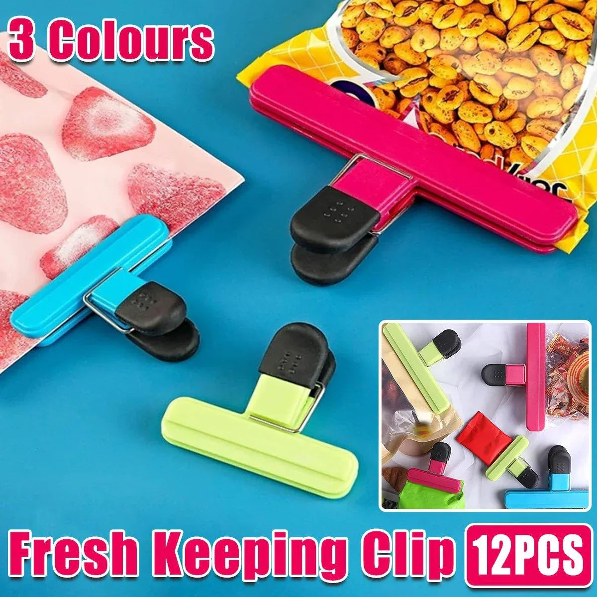 12pcs Plastic Bag Clips Food Storage Sealing Clips Snack Sealer Multi Purpose V528-FRESH-KEEPING-CLIP-12PCS-469200