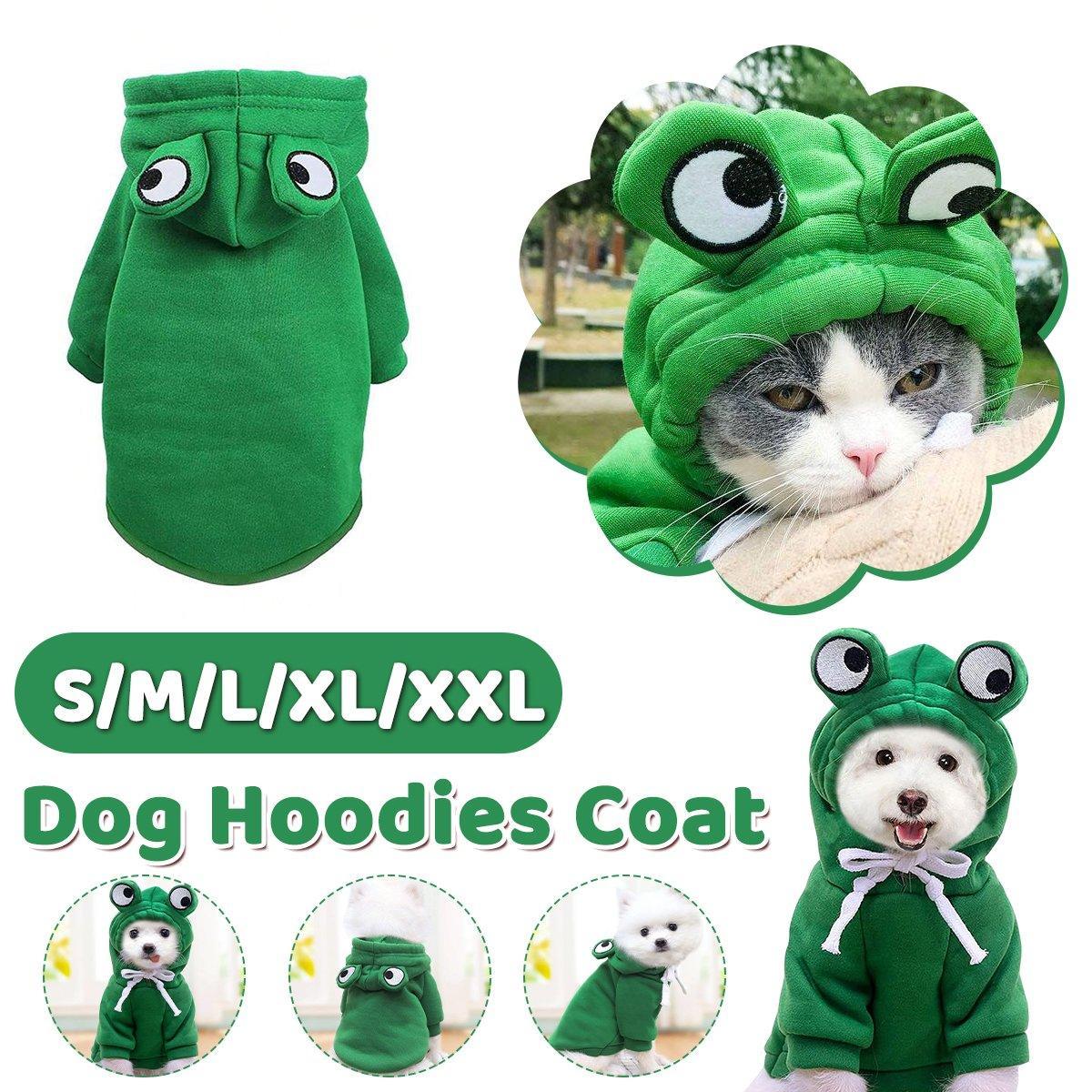 Warm Hooded Cartoon Frog Pet Clothes for Dogs and Cats Autumn Winter Vest - S V528-FROG-HOODIE-GREEN-S-202021