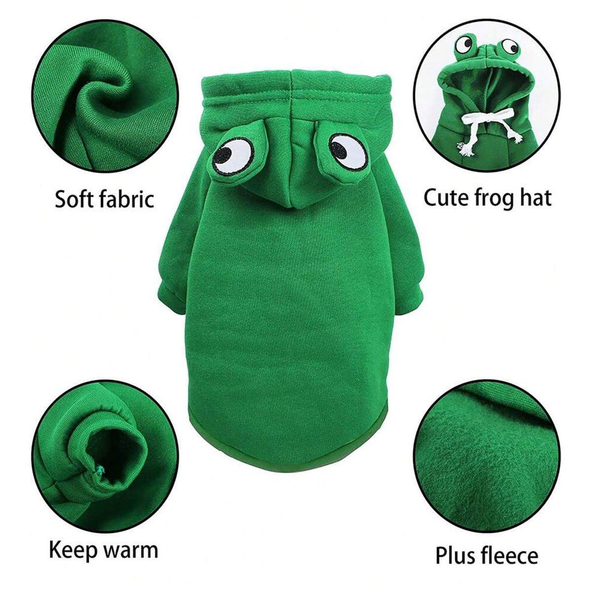 Warm Hooded Cartoon Frog Pet Clothes for Dogs and Cats Autumn Winter Vest - S V528-FROG-HOODIE-GREEN-S-202021