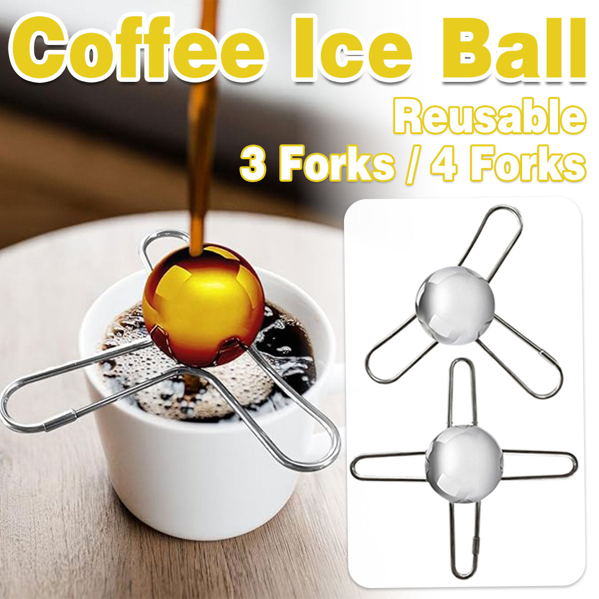 3/4 Forks Stainless Steel Ice Balls Reusable Spherical Whisky Chilling Stones - 3 Forks V528-FROZEN-BALL-SILVER-3-317473