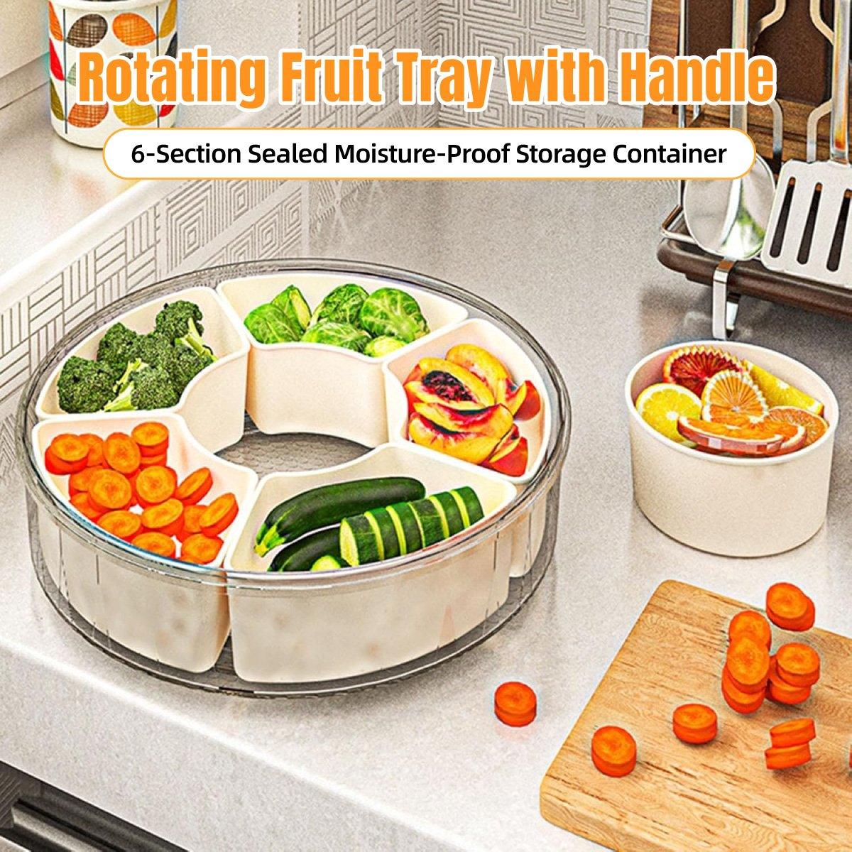 Six Compartment Rotary Fruit Plate Portable Round Snack Box with Lid for Home V528-FRUIT-479785