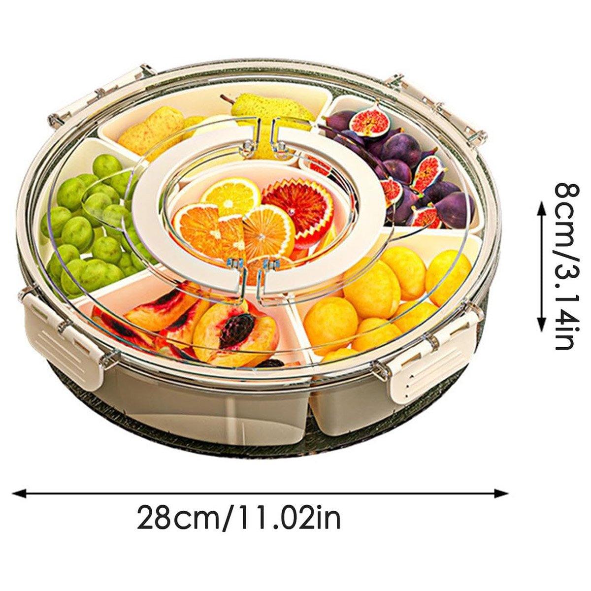 Six Compartment Rotary Fruit Plate Portable Round Snack Box with Lid for Home V528-FRUIT-479785