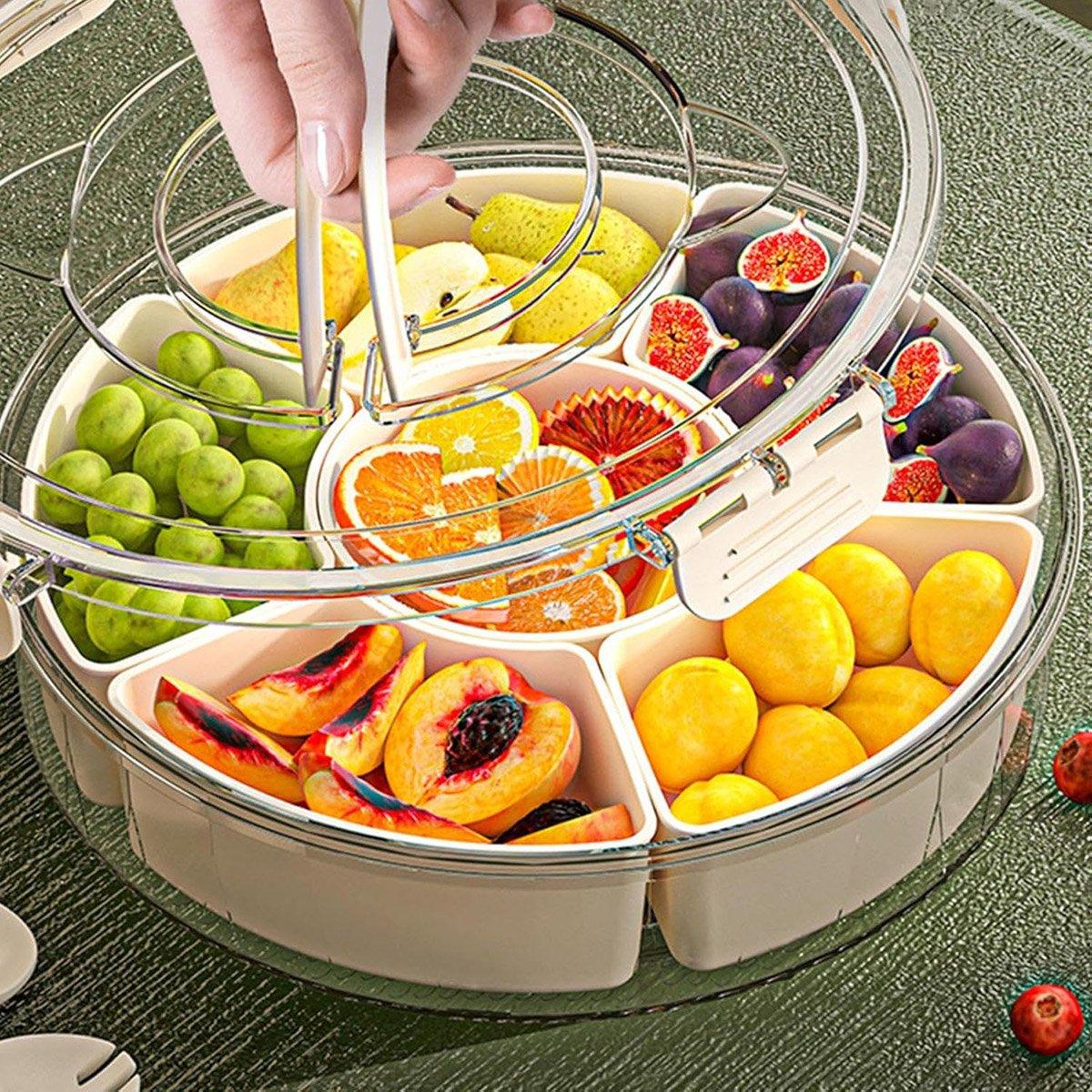 Six Compartment Rotary Fruit Plate Portable Round Snack Box with Lid for Home V528-FRUIT-479785