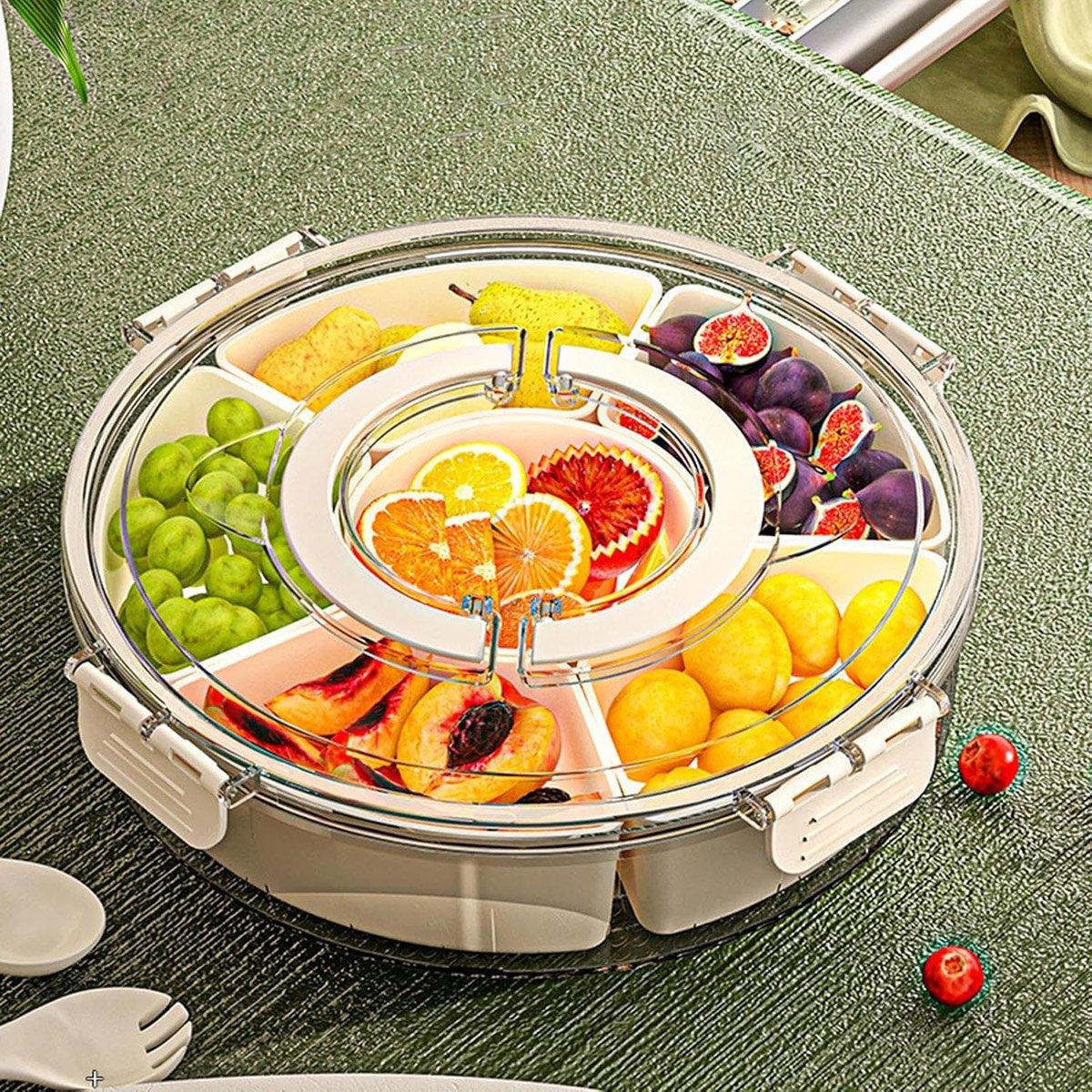 Six Compartment Rotary Fruit Plate Portable Round Snack Box with Lid for Home V528-FRUIT-479785