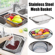 Stainless Steel Telescopic Sink Basket Multi Purpose Fruit Vegetable Strainer V528-FRUIT-BASKET-824570