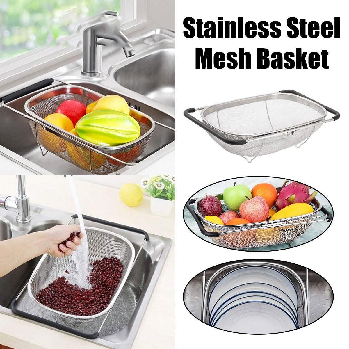 Stainless Steel Telescopic Sink Basket Multi Purpose Fruit Vegetable Strainer V528-FRUIT-BASKET-824570