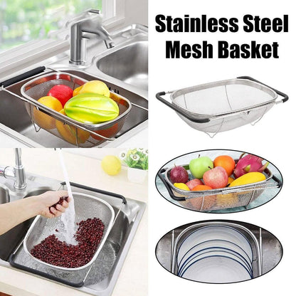 Stainless Steel Telescopic Sink Basket Multi Purpose Fruit Vegetable Strainer V528-FRUIT-BASKET-824570