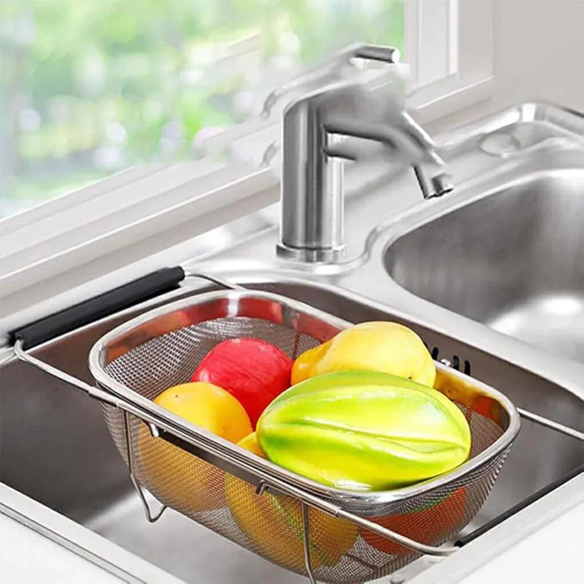 Stainless Steel Telescopic Sink Basket Multi Purpose Fruit Vegetable Strainer V528-FRUIT-BASKET-824570