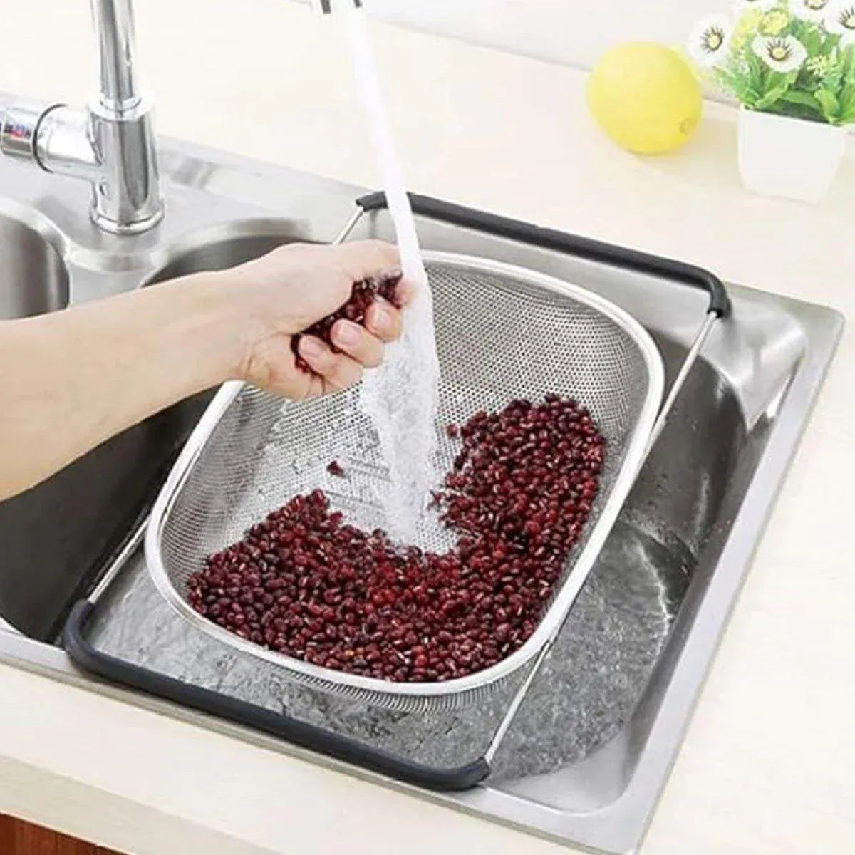 Stainless Steel Telescopic Sink Basket Multi Purpose Fruit Vegetable Strainer V528-FRUIT-BASKET-824570