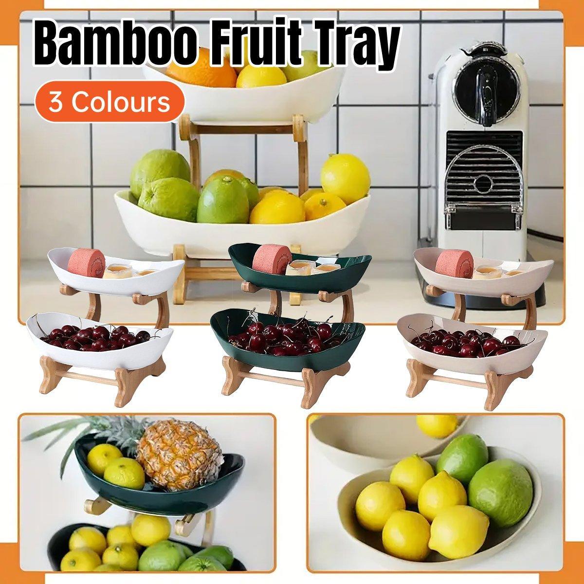 Modern Multi-layer Bamboo Fruit Snack Plate Rack Creative Living Room Plate Rack - Green V528-FRUIT-TRAY-2-LAYER-GREEN-703597