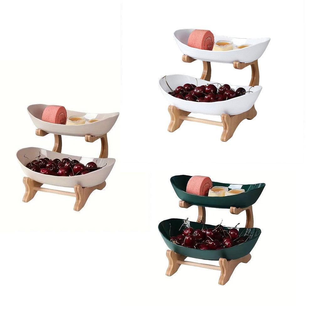 Modern Multi-layer Bamboo Fruit Snack Plate Rack Creative Living Room Plate Rack - Green V528-FRUIT-TRAY-2-LAYER-GREEN-703597