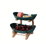 Modern Multi-layer Bamboo Fruit Snack Plate Rack Creative Living Room Plate Rack - Green V528-FRUIT-TRAY-2-LAYER-GREEN-703597