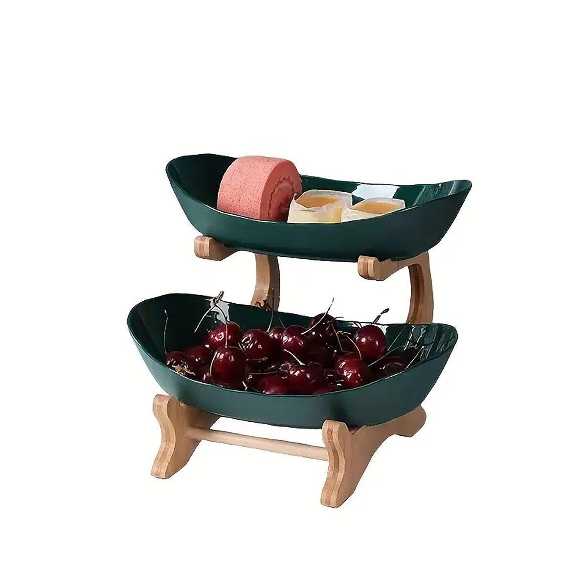 Modern Multi-layer Bamboo Fruit Snack Plate Rack Creative Living Room Plate Rack - Green V528-FRUIT-TRAY-2-LAYER-GREEN-703597