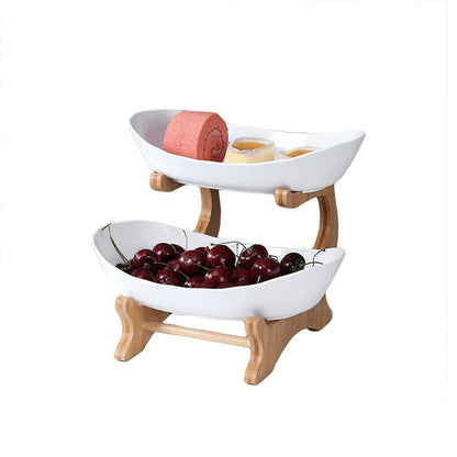 Modern Multi-layer Bamboo Fruit Snack Plate Rack Creative Living Room Plate Rack - Green V528-FRUIT-TRAY-2-LAYER-GREEN-703597