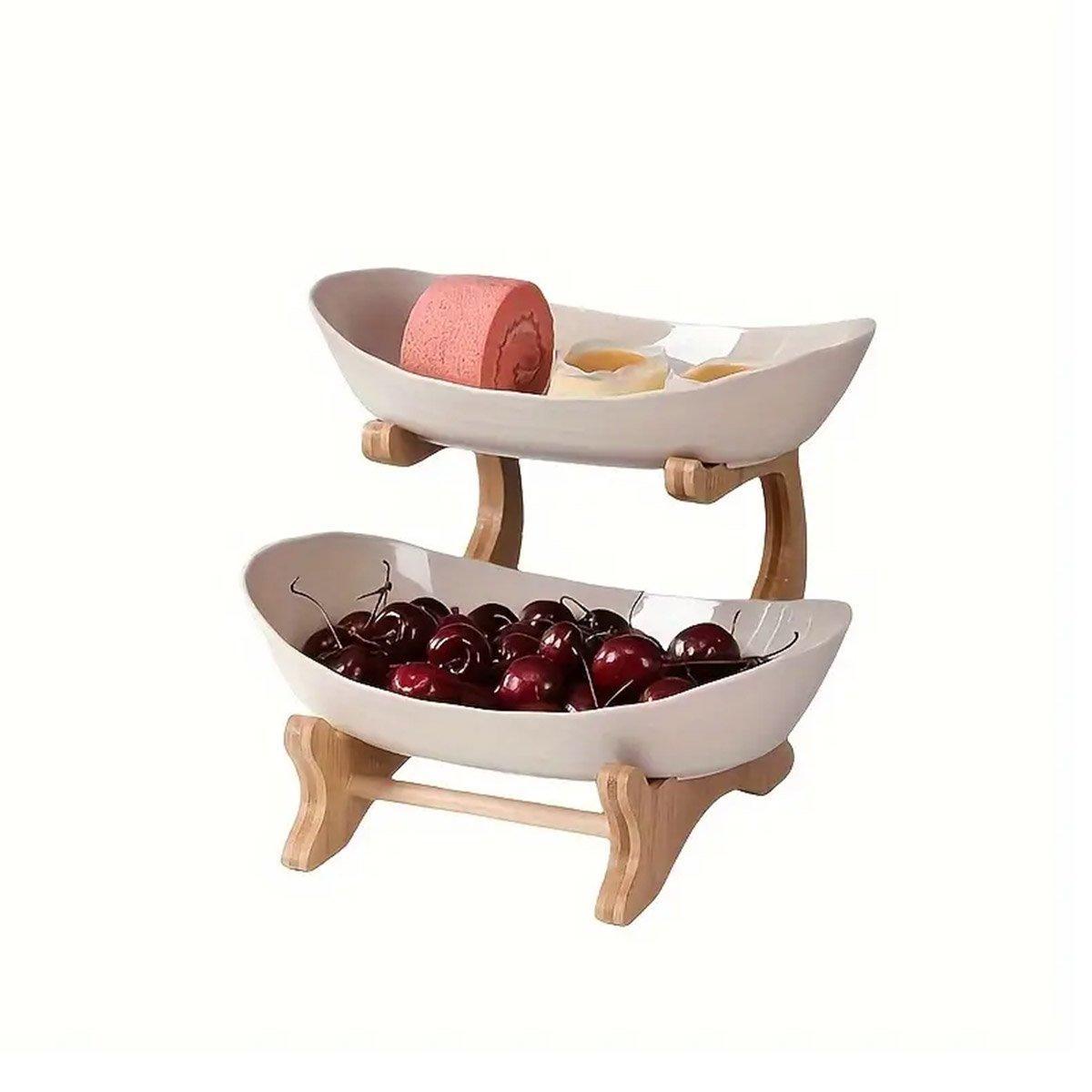 Modern Multi-layer Bamboo Fruit Snack Plate Rack Creative Living Room Plate Rack - Green V528-FRUIT-TRAY-2-LAYER-GREEN-703597