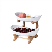 Modern Multi-layer Bamboo Fruit Snack Plate Rack Creative Living Room Plate Rack - White V528-FRUIT-TRAY-2-LAYER-WHITE-273047