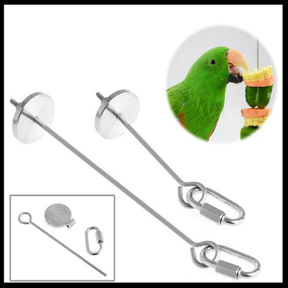Pet Stainless Steel Bird Parrot Cage Skewer Food Meat Stick Spear Fruit Holder - 12CM V528-FRUITFORK-12CM-68256