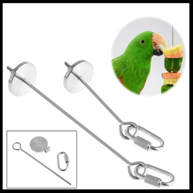 Pet Stainless Steel Bird Parrot Cage Skewer Food Meat Stick Spear Fruit Holder - 20CM V528-FRUITFORK-20CM-93554