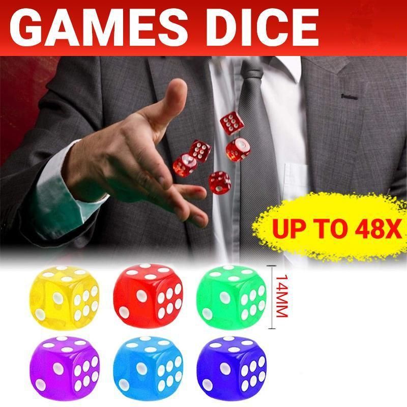 12-48PCS 6 Sided Games Dice Transparent Coloured Game Play Toy Bulk Board Game - 12PCS V528-GAMESDICE-12PCS-161861