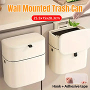 Wall Mounted Hanging Waste Bin with Lid Household Cabinet Trash Can Cream White V528-GARBAGE-27-15CM-317136