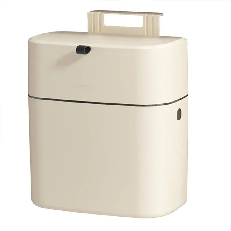 Wall Mounted Hanging Waste Bin with Lid Household Cabinet Trash Can Cream White V528-GARBAGE-27-15CM-317136