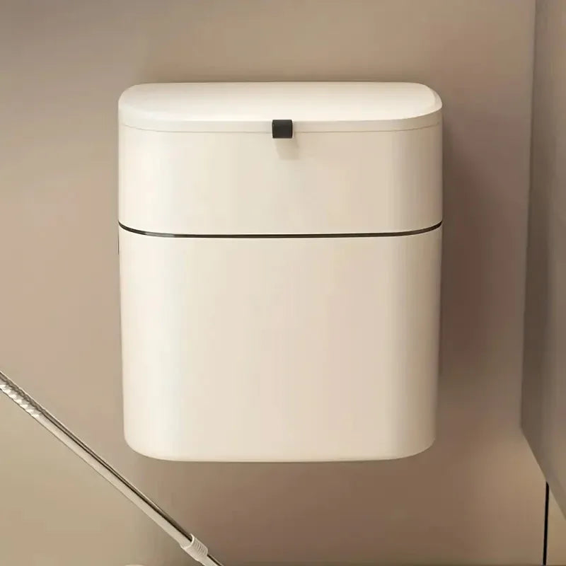 Wall Mounted Hanging Waste Bin with Lid Household Cabinet Trash Can Cream White V528-GARBAGE-27-15CM-317136