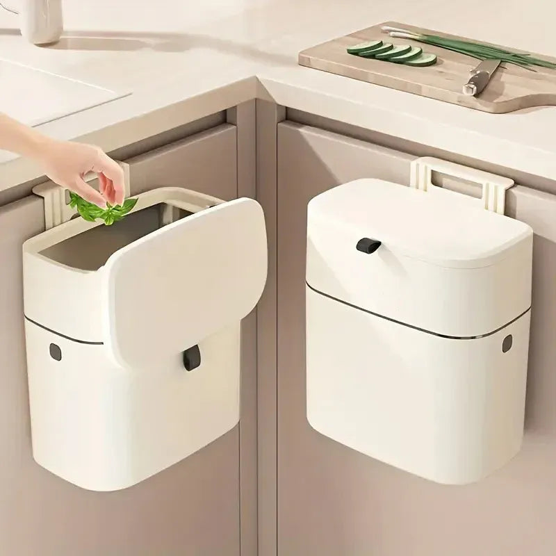 Wall Mounted Hanging Waste Bin with Lid Household Cabinet Trash Can Cream White V528-GARBAGE-27-15CM-317136