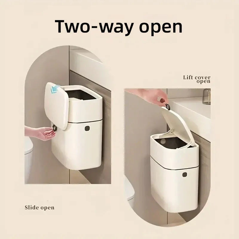 Wall Mounted Hanging Waste Bin with Lid Household Cabinet Trash Can Cream White V528-GARBAGE-27-15CM-317136