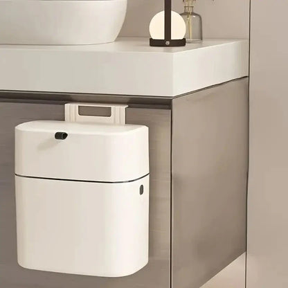Wall Mounted Hanging Waste Bin with Lid Household Cabinet Trash Can Cream White V528-GARBAGE-27-15CM-317136