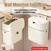 Wall Mounted Hanging Waste Bin with Lid Household Cabinet Trash Can Cream White V528-GARBAGE-27-15CM-317136
