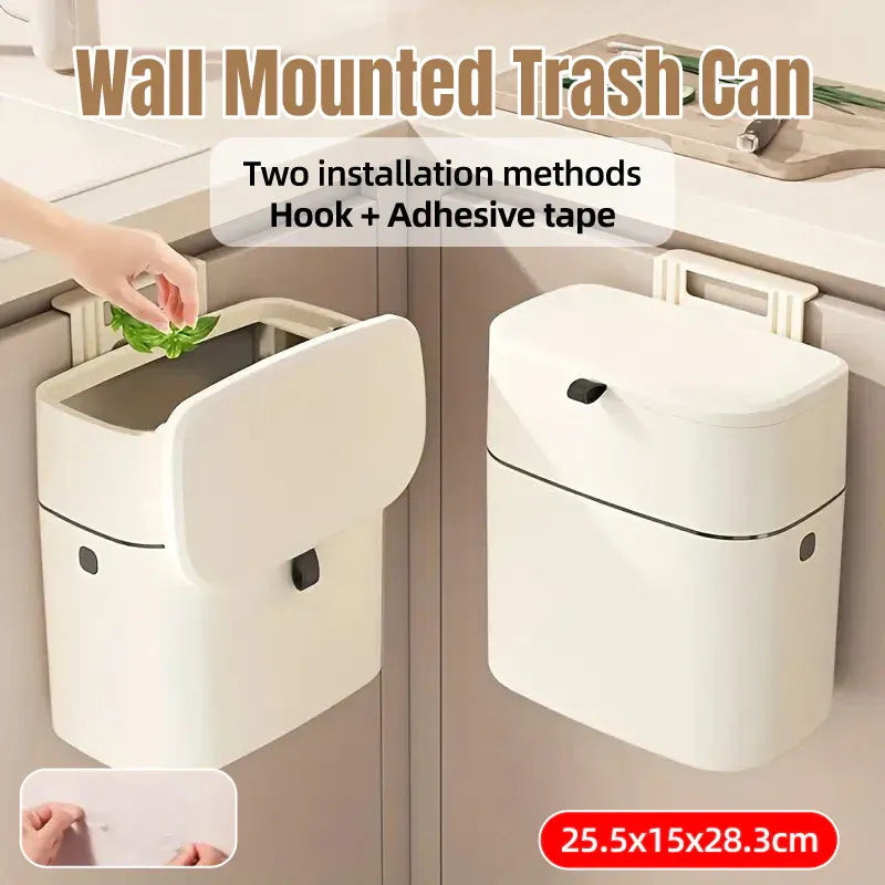 Wall Mounted Hanging Waste Bin with Lid Household Cabinet Trash Can Cream White V528-GARBAGE-27-15CM-317136
