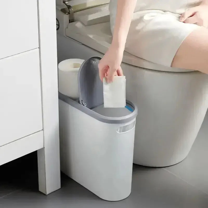 Simple Garbage Can with Lid Household Clamped Plastic Bucket Flip Lid Kitchen V528-GARBAGE-CAN-297040