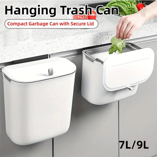 Wall Mounted Hanging Wastebasket with Sliding Lid for Kitchen and Bathroom Use - 7L V528-GARBAGE-CAN-7L-574162