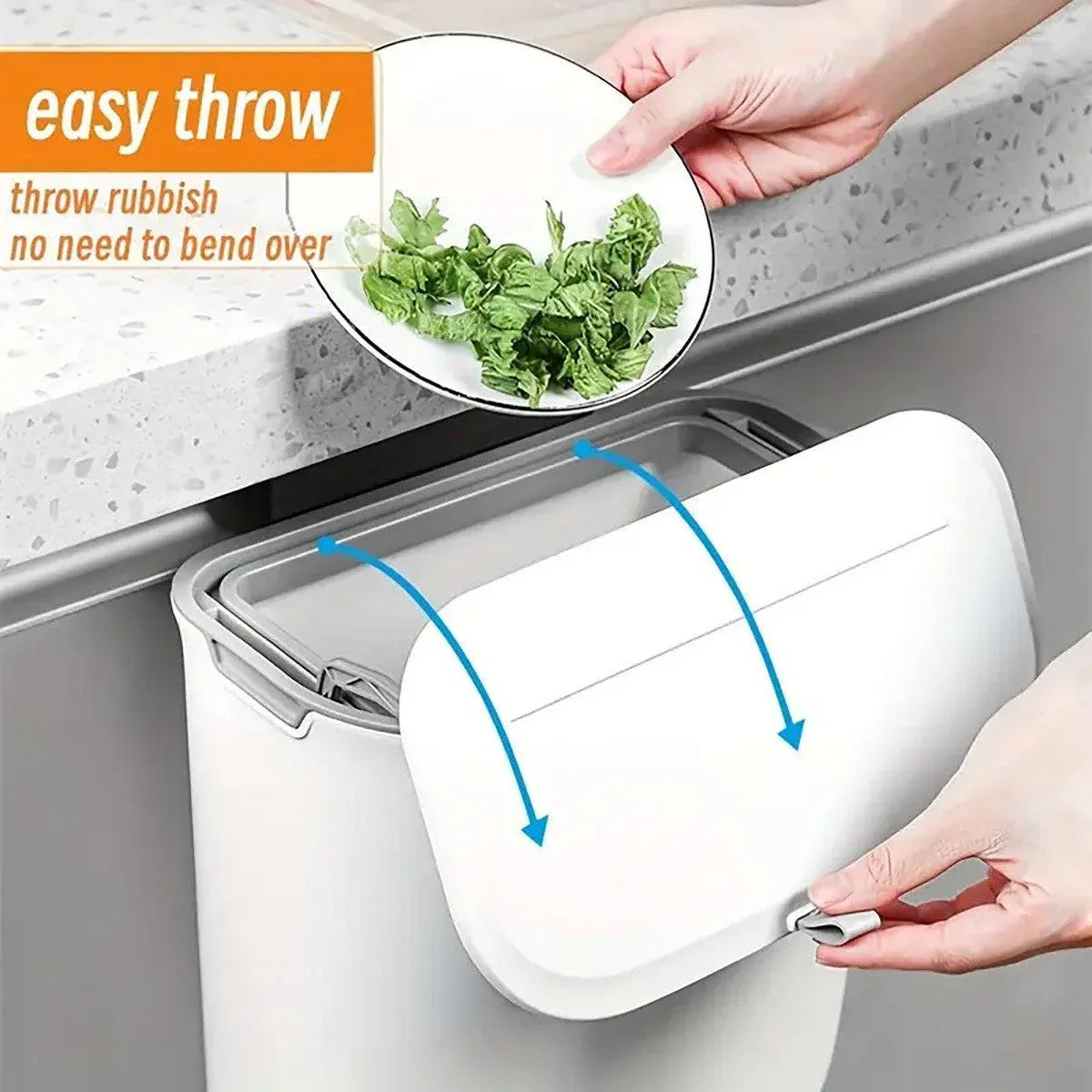 Wall Mounted Hanging Wastebasket with Sliding Lid for Kitchen and Bathroom Use - 7L V528-GARBAGE-CAN-7L-574162