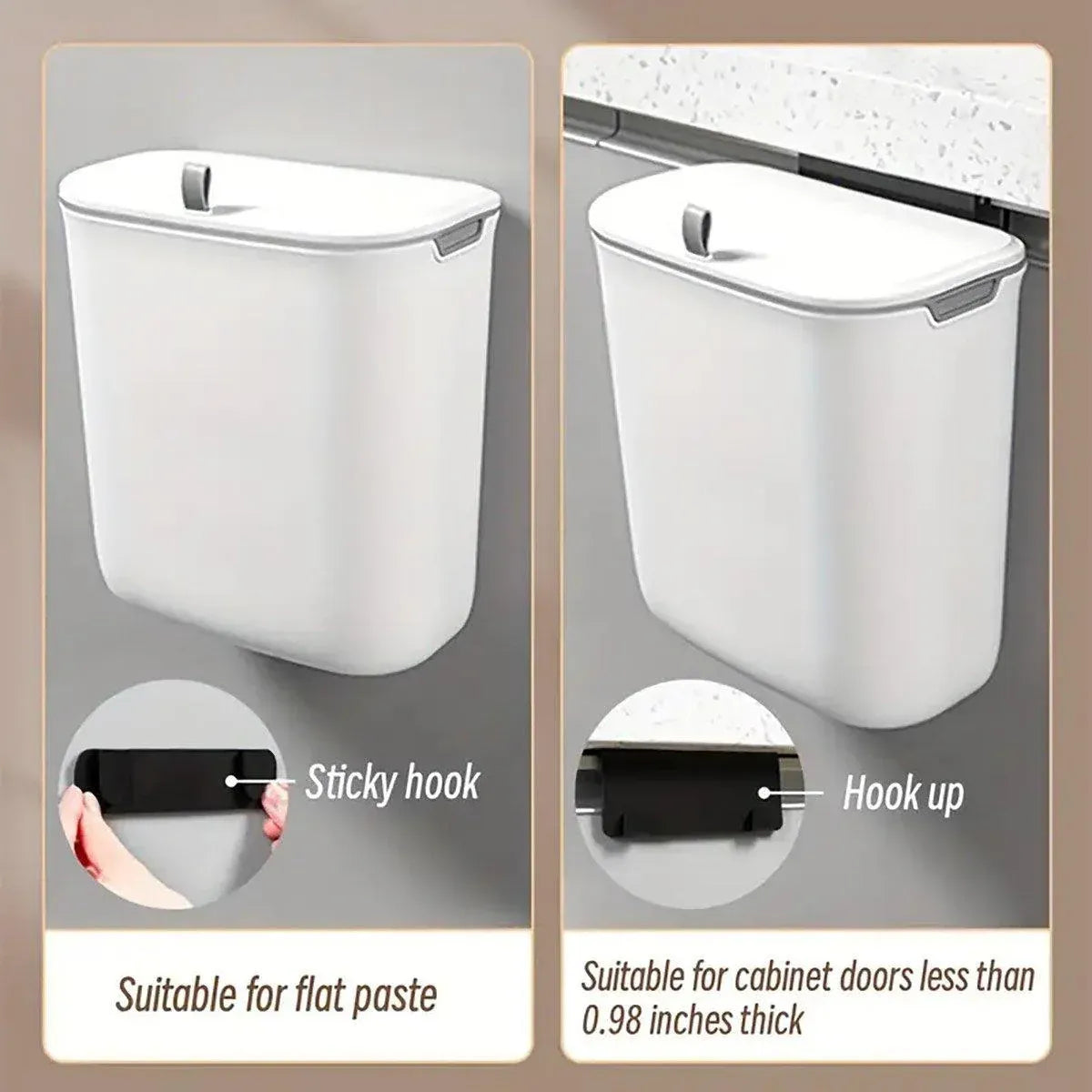 Wall Mounted Hanging Wastebasket with Sliding Lid for Kitchen and Bathroom Use - 7L V528-GARBAGE-CAN-7L-574162