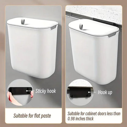Wall Mounted Hanging Wastebasket with Sliding Lid for Kitchen and Bathroom Use - 7L V528-GARBAGE-CAN-7L-574162