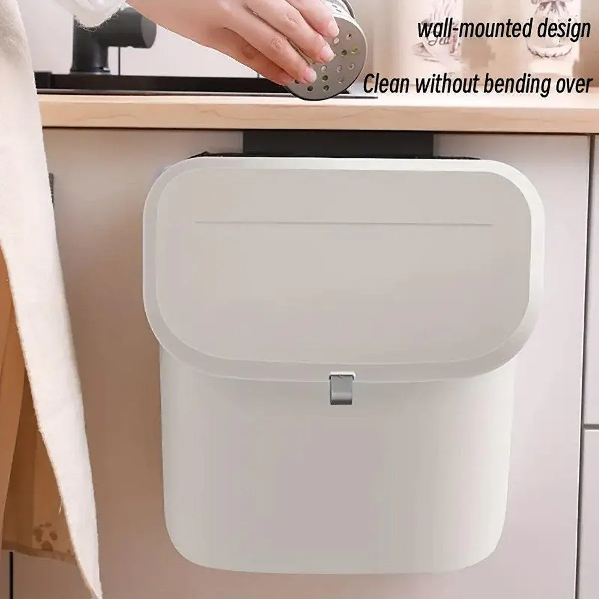 Wall Mounted Hanging Wastebasket with Sliding Lid for Kitchen and Bathroom Use - 7L V528-GARBAGE-CAN-7L-574162