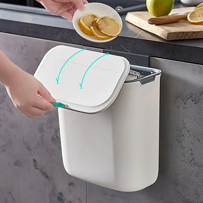 Wall Mounted Hanging Wastebasket with Sliding Lid for Kitchen and Bathroom Use - 7L V528-GARBAGE-CAN-7L-574162
