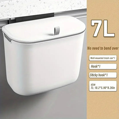 Wall Mounted Hanging Wastebasket with Sliding Lid for Kitchen and Bathroom Use - 7L V528-GARBAGE-CAN-7L-574162