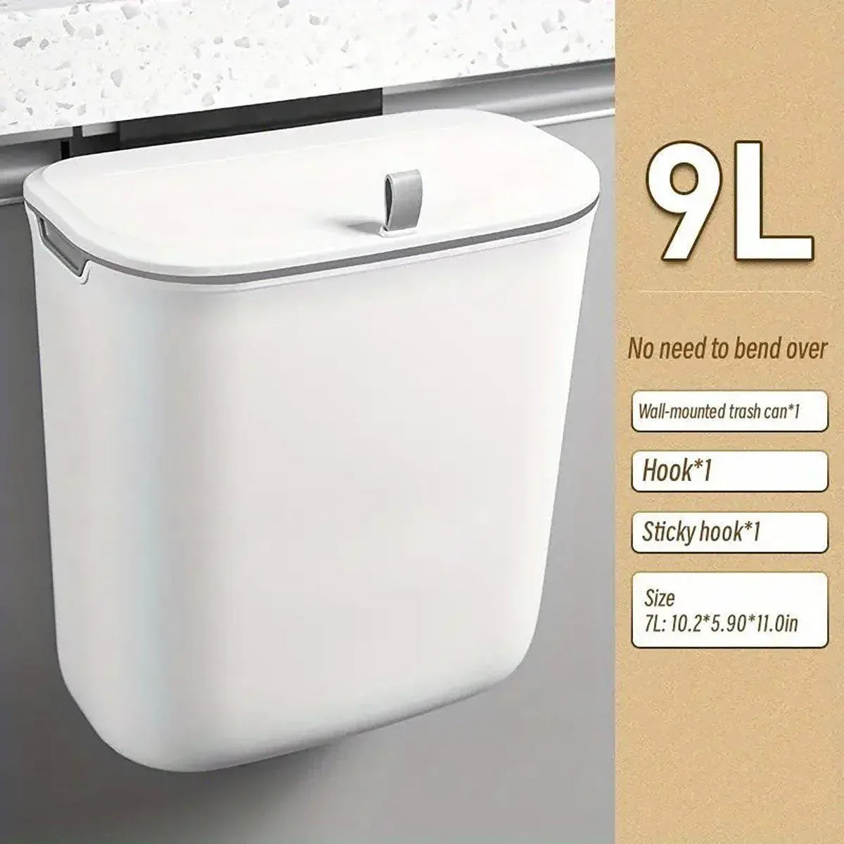 Wall Mounted Hanging Wastebasket with Sliding Lid for Kitchen and Bathroom Use - 7L V528-GARBAGE-CAN-7L-574162